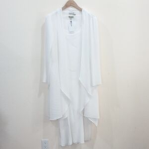 Alquema White Shibori Pleated Sleeveless Maxi Dress & Collare Coat Size 1 - New!